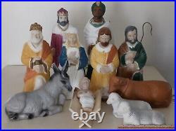 Rare Vintage Poloron Christmas Tabletop Blow Mold Lighted Nativity Scene 11 Pc