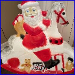 Rare Vintage Union Products Santa on Rocking Horse Christmas Blowmold 30H 34W
