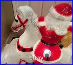 Rare Vintage Union Products Santa on Rocking Horse Christmas Blowmold 30H 34W