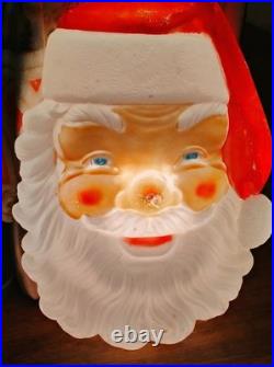 Retro 1970s Style Santa Claus Blow Mold Illuminated Wall Hanging Holiday Decor