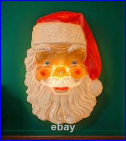 Retro 1970s Style Santa Claus Blow Mold Illuminated Wall Hanging Holiday Decor