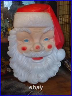 Retro 1970s Style Santa Claus Blow Mold Illuminated Wall Hanging Holiday Decor