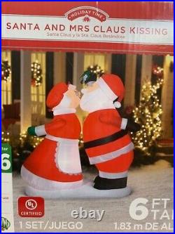 Santa & Mrs. Claus Kissing Under Mistletoe Scene Airblown Yard Inflatable Decor