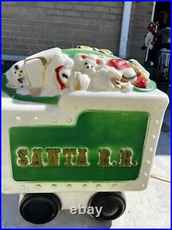 Santa Railroad Tender Train Car Blow Mold Yard Decor With Light Vtg