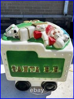 Santa Railroad Tender Train Car Blow Mold Yard Decor With Light Vtg