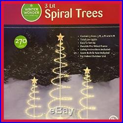 Set Of 3 Lighted Spiral Christmas Trees Ft 4 & 6 Winter Wonder Lane WHITE Clear