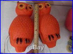 Set of 2 Vintage Union Leominster Blow Mold Orange Owls 14 Work