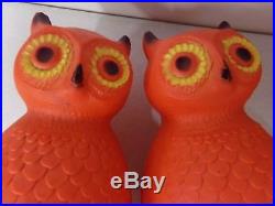 Set of 2 Vintage Union Leominster Blow Mold Orange Owls 14 Work