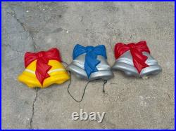 Set of 3 Vintage 1993 TPI Blow Mold Bells With Christmas Light very small flaw
