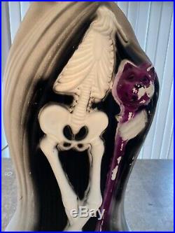 Skeleton with Cat Cane/ Grey Cape 34 Lighted Halloween Blow Mold / Yard Decor