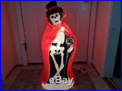 Skeleton with Cat Cane/Red Cape 34 Lighted Halloween Blow Mold