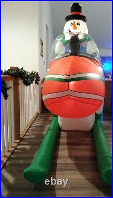 Snowman On 13 Feet Long Snowmobile Christmas Airblown Inflatable Yard Decor