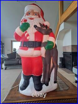 TPI Plastics Santa With Reindeer Lighted 2000 Blow Mold 40 Made In Canada