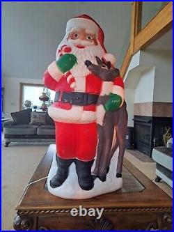 TPI Plastics Santa With Reindeer Lighted 2000 Blow Mold 40 Made In Canada