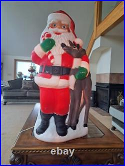 TPI Plastics Santa With Reindeer Lighted 2000 Blow Mold 40 Made In Canada