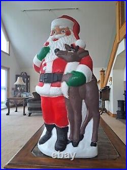 TPI Plastics Santa With Reindeer Lighted 2000 Blow Mold 40 Made In Canada