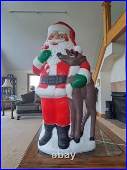 TPI Plastics Santa With Reindeer Lighted 2000 Blow Mold 40 Made In Canada