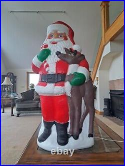 TPI Plastics Santa With Reindeer Lighted 2000 Blow Mold 40 Made In Canada