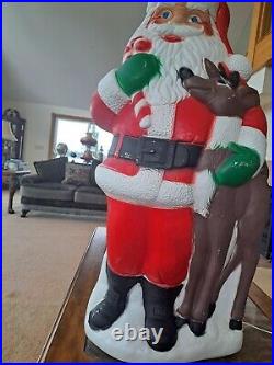 TPI Plastics Santa With Reindeer Lighted 2000 Blow Mold 40 Made In Canada