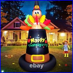 Thanksgiving Turkey Pilgrim Hat Airblown Inflatable Decor LED BlowUp Autumn Fall