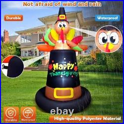 Thanksgiving Turkey Pilgrim Hat Airblown Inflatable Decor LED BlowUp Autumn Fall