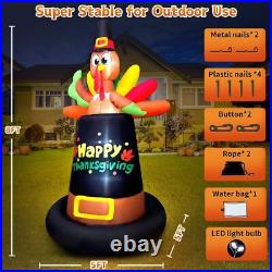 Thanksgiving Turkey Pilgrim Hat Airblown Inflatable Decor LED BlowUp Autumn Fall