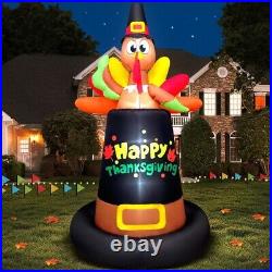 Thanksgiving Turkey Pilgrim Hat Airblown Inflatable Decor LED BlowUp Autumn Fall