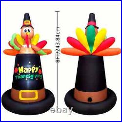 Thanksgiving Turkey Pilgrim Hat Airblown Inflatable Decor LED BlowUp Autumn Fall