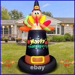 Thanksgiving Turkey Pilgrim Hat Airblown Inflatable Decor LED BlowUp Autumn Fall