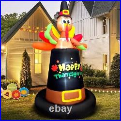 Thanksgiving Turkey Pilgrim Hat Airblown Inflatable Decor LED BlowUp Autumn Fall