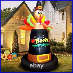 Thanksgiving Turkey Pilgrim Hat Airblown Inflatable Decor LED BlowUp Autumn Fall