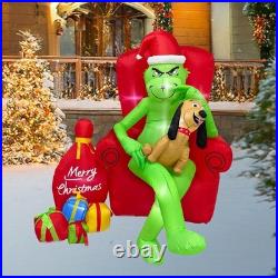 The Grinch Merry Christmas Inflatable w chair Yard Decor Santa Suit Airblown max