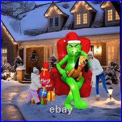 The Grinch Merry Christmas Inflatable w chair Yard Decor Santa Suit Airblown max