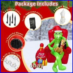 The Grinch Merry Christmas Inflatable w chair Yard Decor Santa Suit Airblown max