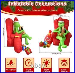 The Grinch Merry Christmas Inflatable w chair Yard Decor Santa Suit Airblown max