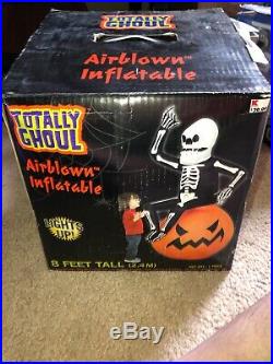 Totally Ghoul Airblown Inflatable Skeleton Man On Pumpkin 8 Ft Gemmy Rare