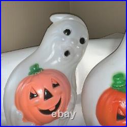 Two VINTAGE HALLOWEEN BLOW MOLD GENERAL FOAM GHOST & PUMPKIN 34 INCHES LARGE