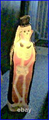Union Products Halloween Blow Mold Lighted Skeleton with Tombstone Vintage 1997