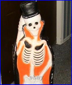 Union Products Halloween Blow Mold Lighted Skeleton with Tombstone Vintage 1997