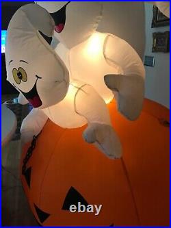 Used RETRO 2003 Gemmy Air Blown Inflatable Halloween 8 ft 3 Ghost Trio Pumpkin