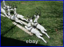 VERY RARE! ALL EIGHT BECO BLOW MOLD SANTA's REINDEER #990 WithANTLERS & SUPPORTS