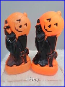VINTAGE 14 PUMPKIN WITCH BLACK CAT HALLOWEEN BLOW MOLD lot 2 retro decor