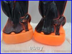 VINTAGE 14 PUMPKIN WITCH BLACK CAT HALLOWEEN BLOW MOLD lot 2 retro decor