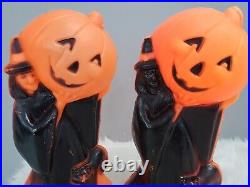 VINTAGE 14 PUMPKIN WITCH BLACK CAT HALLOWEEN BLOW MOLD lot 2 retro decor