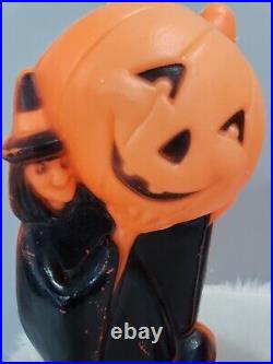 VINTAGE 14 PUMPKIN WITCH BLACK CAT HALLOWEEN BLOW MOLD lot 2 retro decor