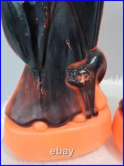 VINTAGE 14 PUMPKIN WITCH BLACK CAT HALLOWEEN BLOW MOLD lot 2 retro decor