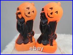VINTAGE 14 PUMPKIN WITCH BLACK CAT HALLOWEEN BLOW MOLD lot 2 retro decor