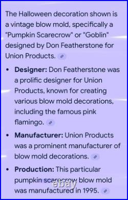 VINTAGE Don Featherstone Blow Mold Halloween Pumpkin Scarecrow Union Products VINTAGE Don Featherstone Blow Mold Halloween Pumpkin Scarecrow Union Products