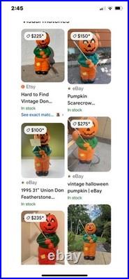 VINTAGE Don Featherstone Blow Mold Halloween Pumpkin Scarecrow Union Products