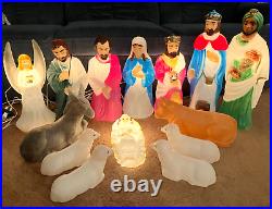 VTG 14 Pcs 23 NATIVITY SET JESUS MARY WISEMEN CHRISTMAS BLOW MOLD LIGHT UP YARD